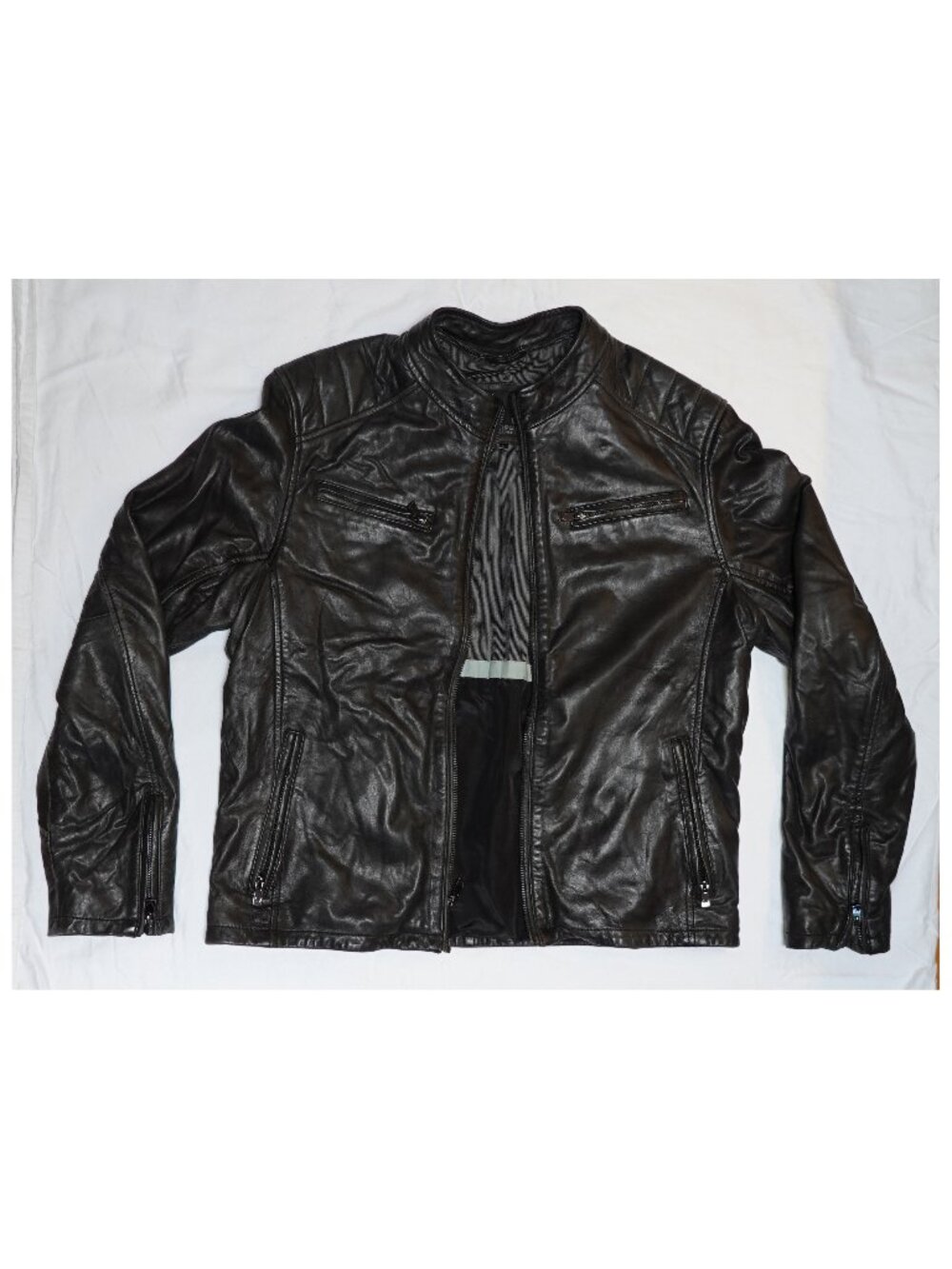 Bod & Christensen Black 100% Leather Moto Jacket with Removable Hood - Men's L